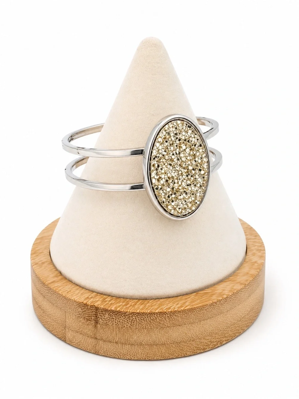 Chic Metallic Gold Druzy Statement Bracelet & Sleek Silver Cuff Bangle Easy Open